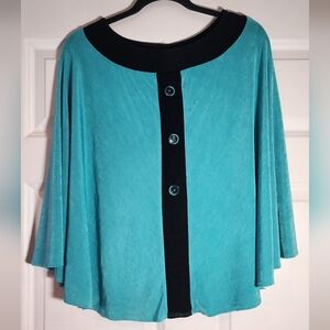 Slinky Brand Super Stretchy Blue And Black Poncho Top One Size 23in Length